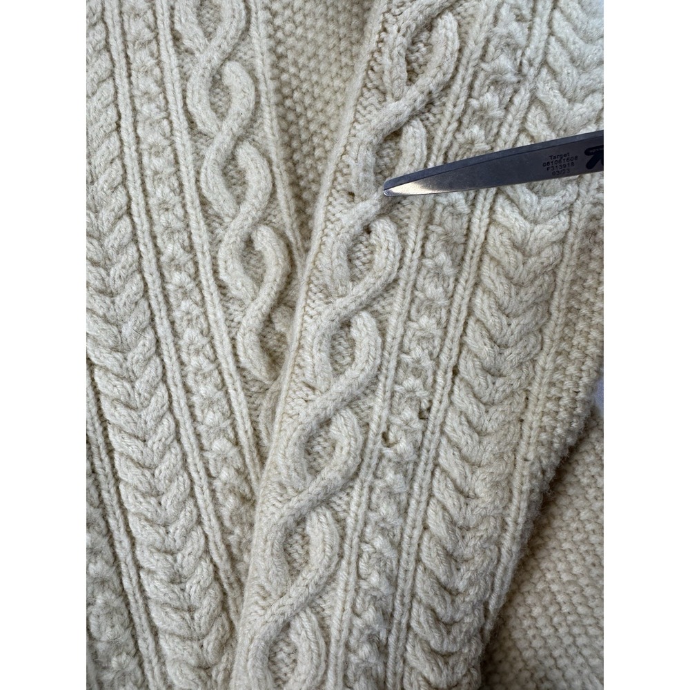 Handmade Vtg Cable Knit Cardigan Sweater Womens Sz Medium Grandma Knitting Ivory - Picture 4 of 10